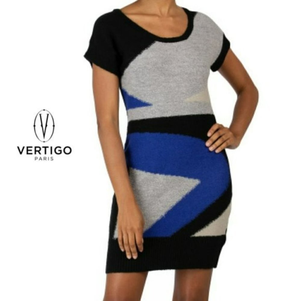 NWT Beautiful VERTIGO Paris Short Sleeve Abstract Print Knit Dress